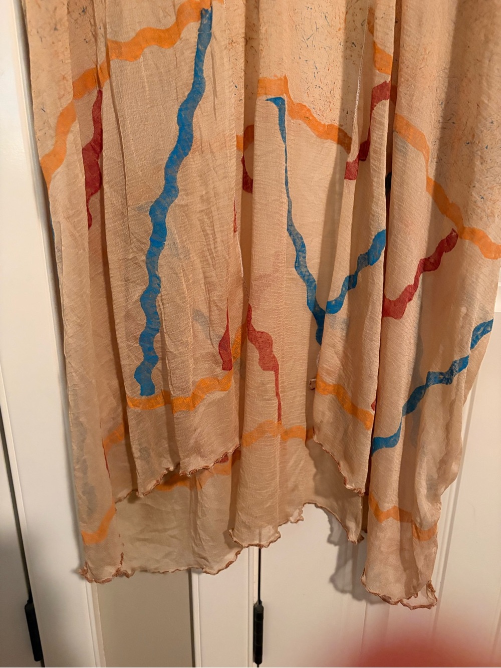 Green Bean Sheer Beige Kimono Cover-Up with Multicolor Wave Trim O/S - Picture 2 of 9